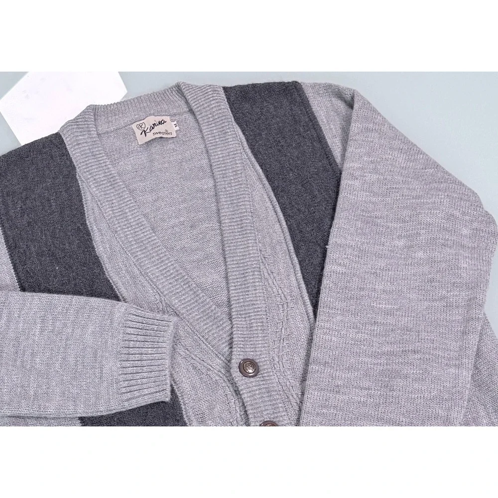 VTG Karina Sweaters Cardigan Mens M Gray V-Neck Long Sleeve CozyCore Preppy